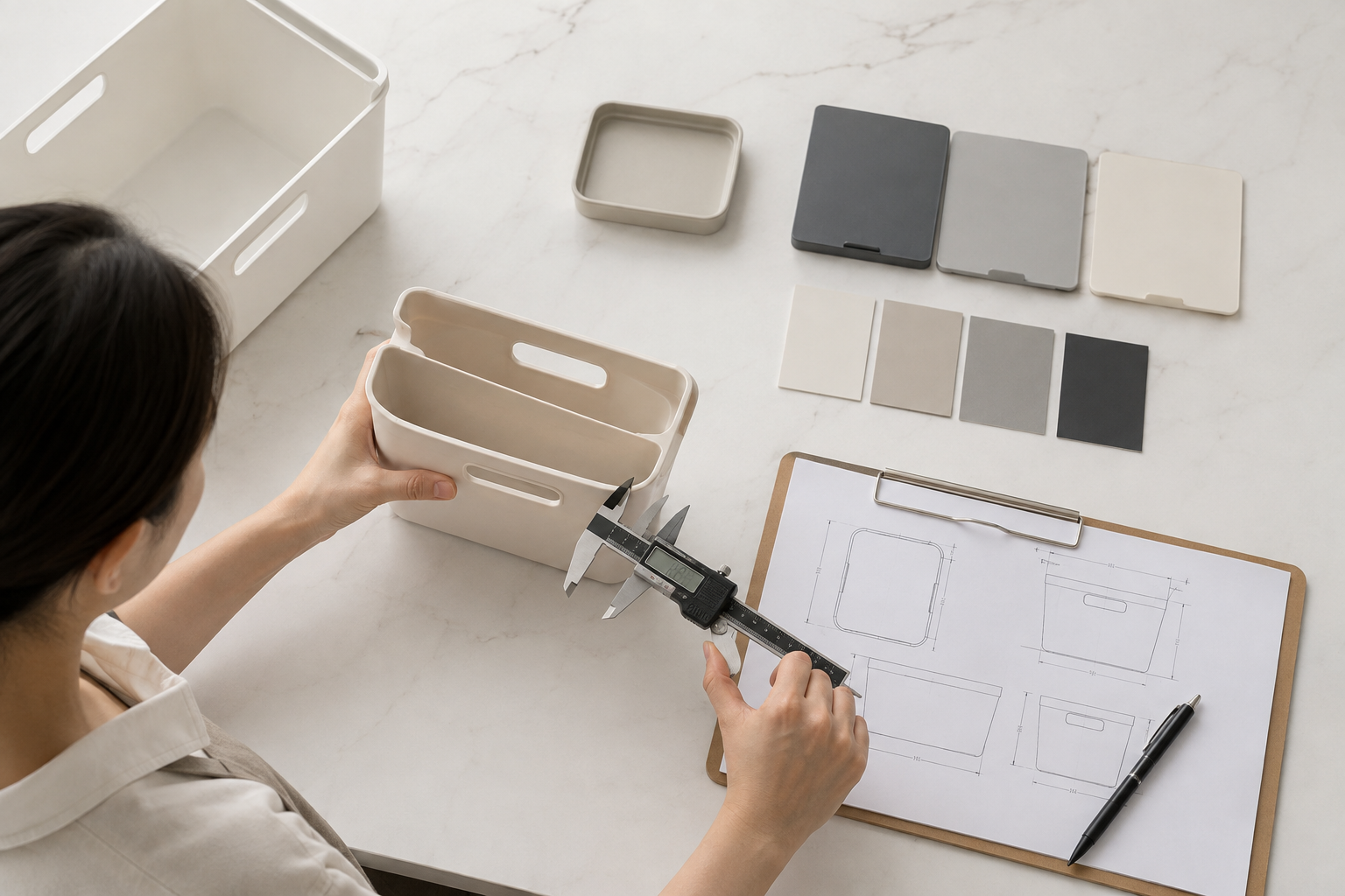 Homeware samples and measurement tools for specification work