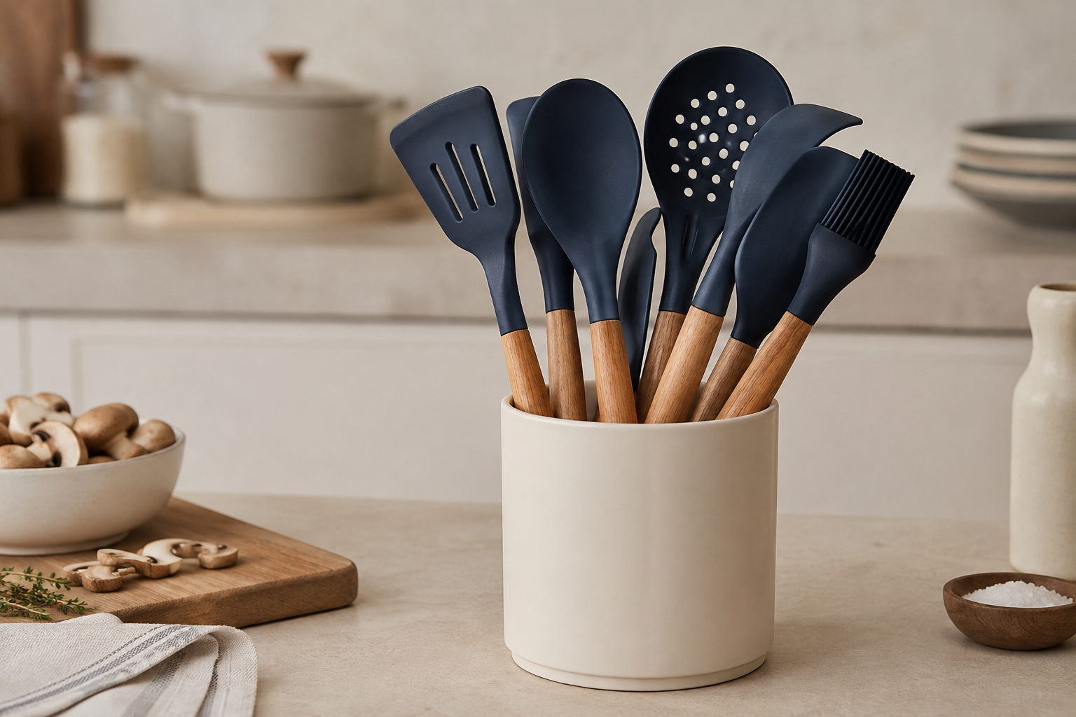 Kitchen utensil set on a retail-ready counter